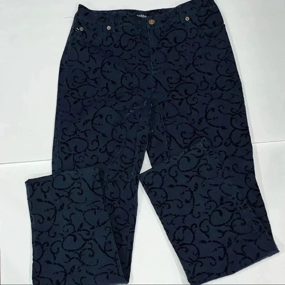 Peck and Peck Brand Stamped velveteen pants Navy and Black - Picture 2 of 7